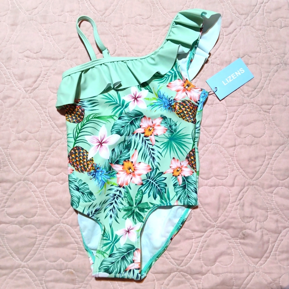 Lizen's Toddler One Shoulder Ruffle Pineapple Tropical One Piece Swimsuit 2t-3t